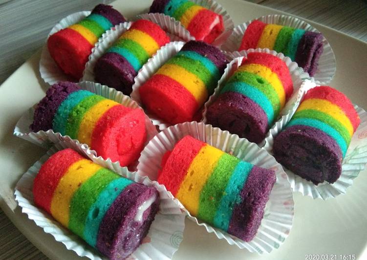 Mini roll rainbow cake with butter cream chesee