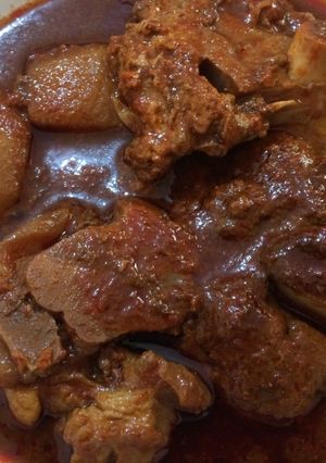A picture of Pork Shank in Guajillo Chile Sauce Prepared in a Pressure Cooker.