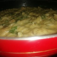 A picture of Bechamel sauce mushroom Fusilli pasta.