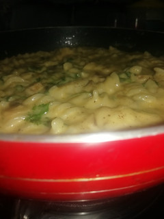 A picture of Bechamel sauce mushroom Fusilli pasta.