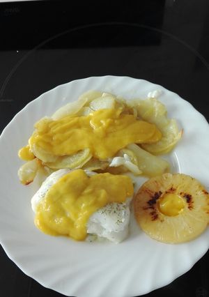 Foto principal de Lomo de bacalao con crema de mango y piña