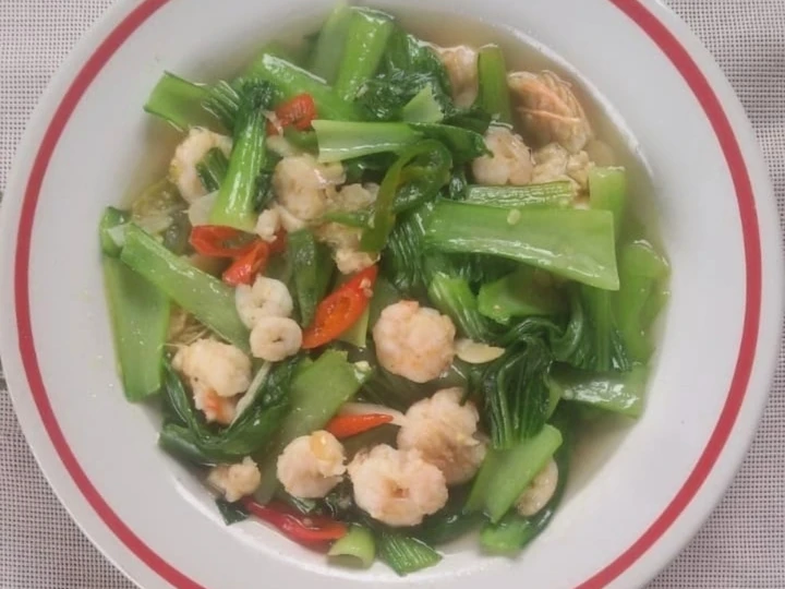 Easy Ways Prepare Recipes Tumis Sayur Sawi Pokcoy Campur Udang the  Makes Drooling Really Delicious.