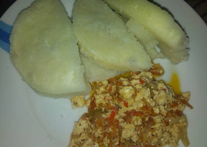 Yam and egg sauce for dinner Recipe