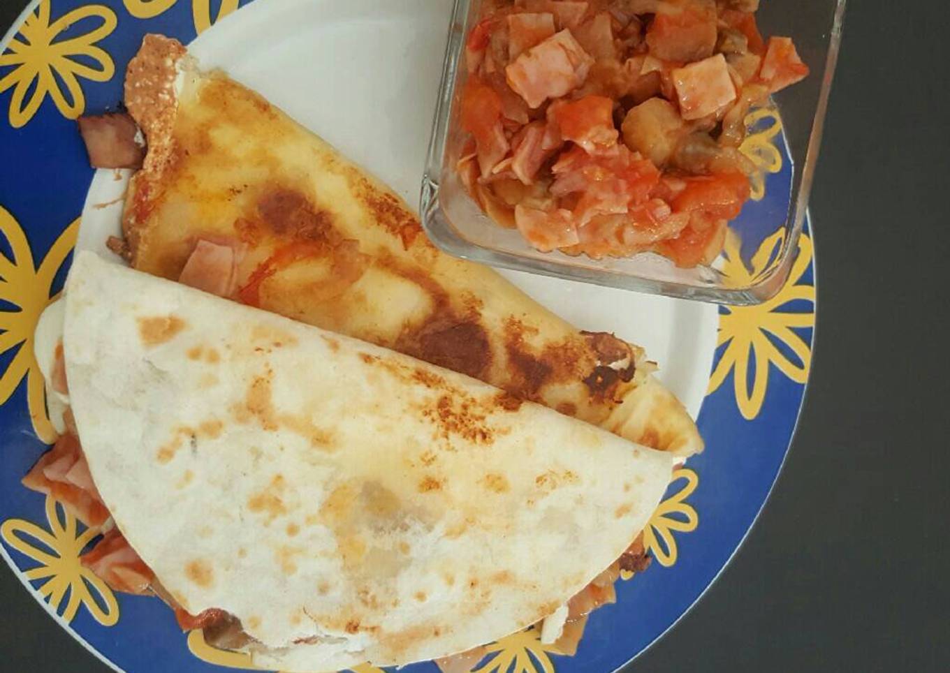 Quesadillas de champiñones y jamón