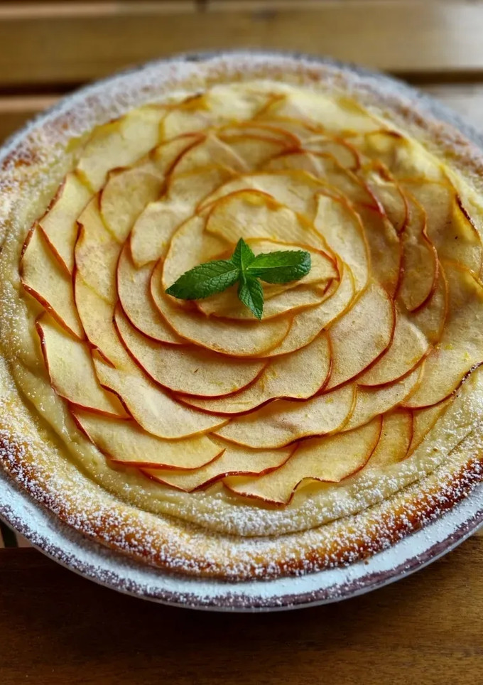 Una foto de Tarta fina de hojaldre, manzana y crema de almendras