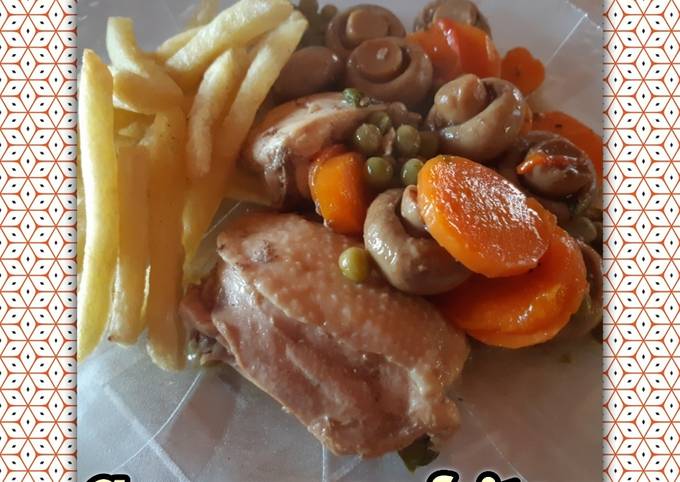 Pollo al Champiñón Con papas fritas!!??? Receta de Andy *Creación Y  Delicias*???//???- Cookpad