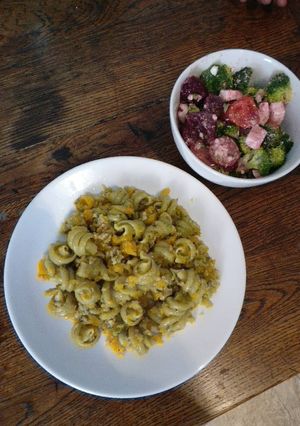 A picture of Pasta con zucca e salsiccia.
