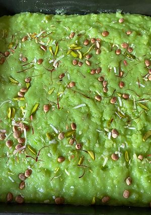 A picture of Dudhi badam halwa(bottle gourd and almond halwa).