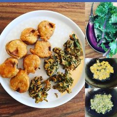 A picture of Kale and egg plant fritters.