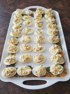 A picture of Brad's bacon and smoked cheddar deviled eggs.