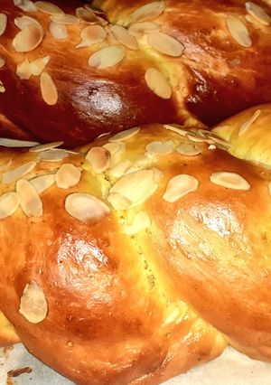 A picture of Tsoureki with Sweetened Condensed Milk, Aromatic Mahleb and Cardamom 🍊❤🦋.