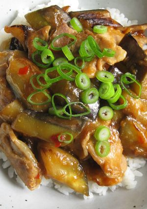 A picture of Pork & Eggplant Rice Bowl.