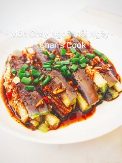Hình của món Cà tím luộc sốt tương chay.