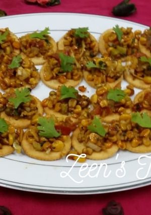A picture of Corn Chaat Biscuit Canapes.