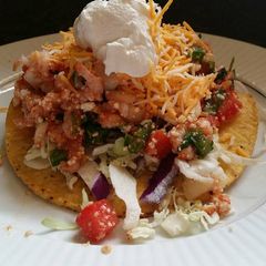 A picture of Brad's chile lime shrimp tostadas.