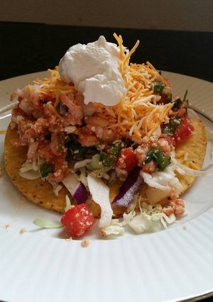 A picture of Brad's chile lime shrimp tostadas.