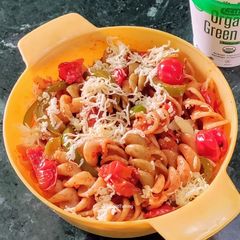 A picture of Cherry Tomatoes Roasted Fusilli Pasta.