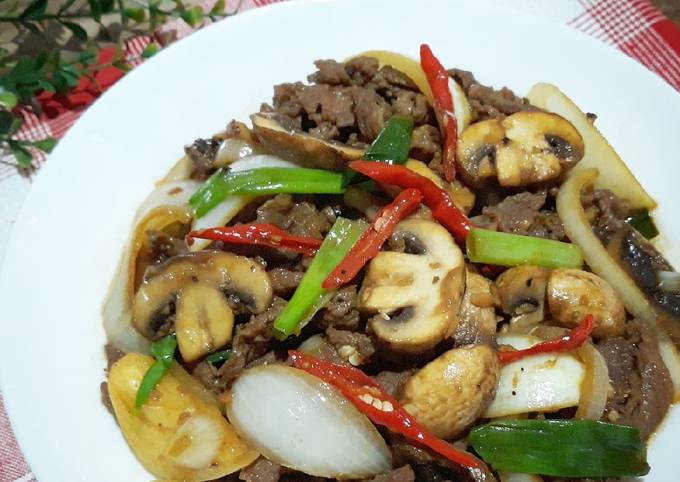 Anti Ribet, Bikin DAGING JAMUR Masak Kecap Lada Hitam 👍 Bahan Sederhana