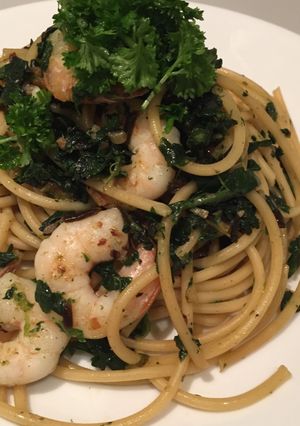A picture of Pasta with a Japanese-italian twist!.