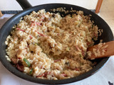 Risotto de setas, calabacín y jamón