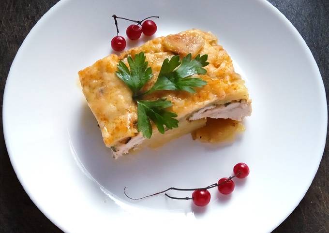 Картофель с куриным филе запечённый в духовке