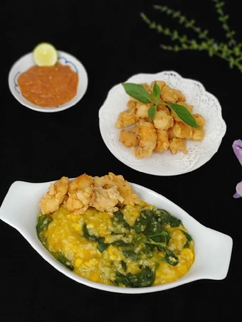 Langkah Gampang Menyiapkan Resep Bubur Manado + Ayam Krispy Sambal Trasi yang Lezat Sekali Anti Ribet, Mantap Sekali
