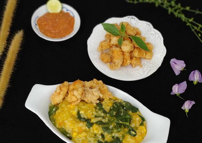 Cara Menyiapkan Bubur Manado + Ayam Krispy Sambal Trasi, Maknyuss