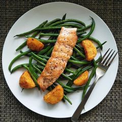 A picture of Pan-Seared Salmon With French Beans & Roasted Potatoes.