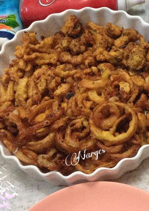 عکسی از دستور مرغ پیاز قارچ سوخاری با خمیر بنیه