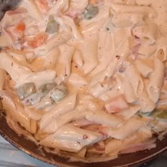 A picture of White sauce pasta.