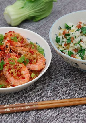 【上海菜飯+蒜茸蒸蝦】 的食譜成品照片