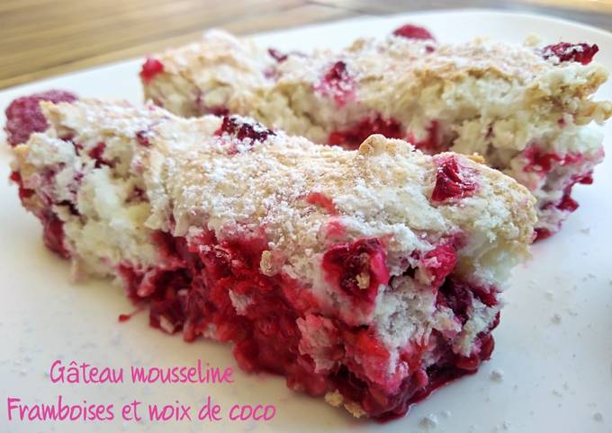 Gateau Mousseline Framboises Et Noix De Coco De Dinguedefood Cookpad