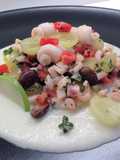 Calamari con salsa di mele Granny Smith e uva