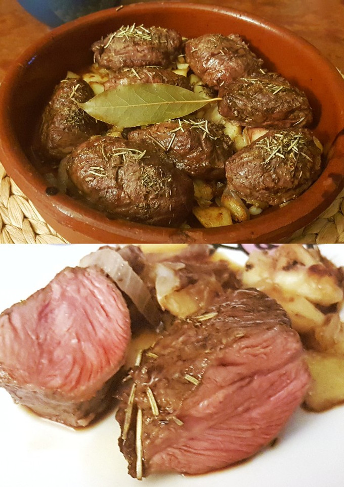 Una foto de Carrilleras de Ibérico al horno con Patatas Encebolladas