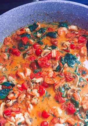 Une photo de Spaghettis sauce crevettes et Boursin