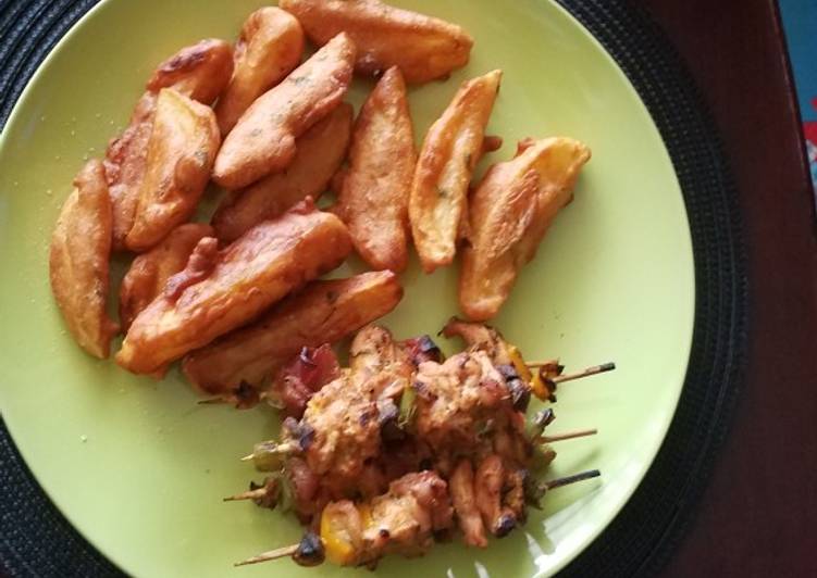 Chicken mshikaki and potatoes