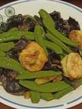 Tumis kapri manis,jamur kuping dan udang