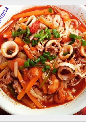 Foto resep Jjamppong 짬뽕 alias Mie Seafood Pedas khas Korea