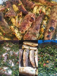 صورة لوصفة سمك مشوي محشي بثوم والبقدونس والفلفل وزيت الزيتون 🐟🧄🌶️🫑