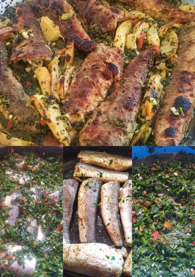 صورة لوصفة سمك مشوي محشي بثوم والبقدونس والفلفل وزيت الزيتون 🐟🧄🌶️🫑