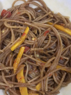 A picture of Fried /brown spaghetti.