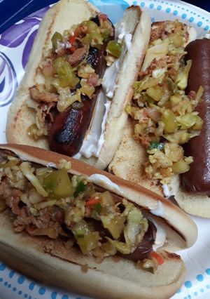 A picture of Hotdogs with Relish for Multiple Reasons.