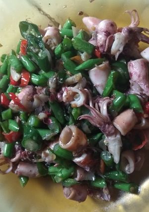 Foto resep Cumi buncis pedas