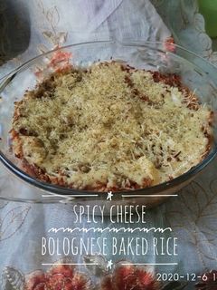 Foto resep Spicy Cheese Bolognese Baked Rice