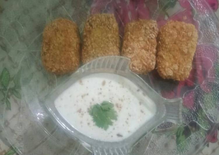 Recipe of Potato nuggets(coated with corn flakes)crums in 16 Minutes at Home