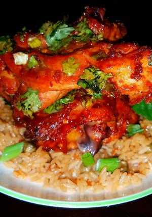 A picture of Mike's Glazed Asian Chicken Over Rice.