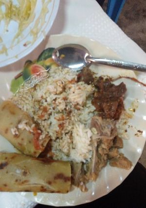 A picture of Rice and beef.