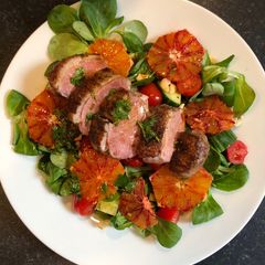 Asian duck and blood orange salad A picture of Asian duck and blood orange salad.