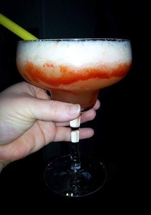 A picture of ADULTS ONLY blended drink.