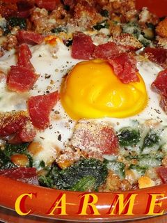 Una foto de Gratinado de espinacas con lentejas y jamón